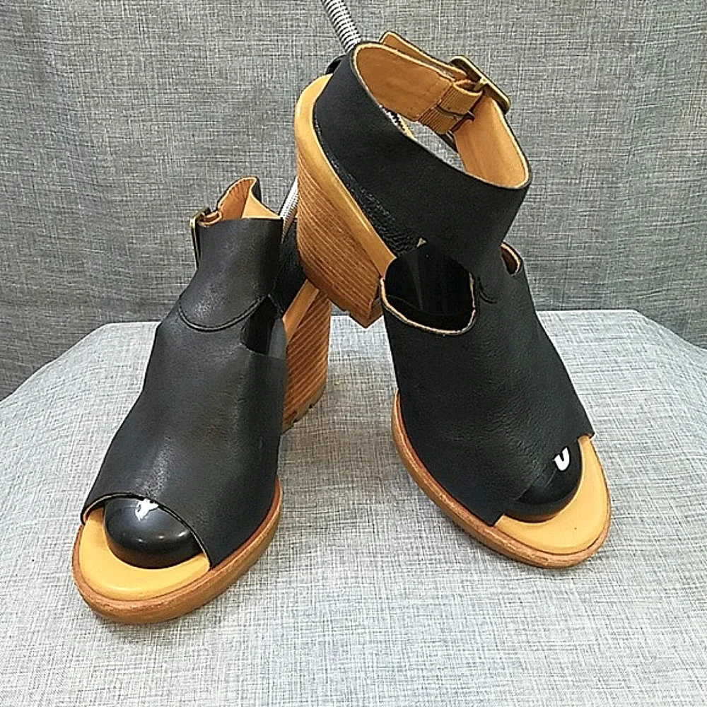 Kork-Ease Linden black leather block heel slingback sandal women's 9M